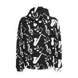 Saxophone music notes treble clef black white them Men's Padded Hooded Jacket