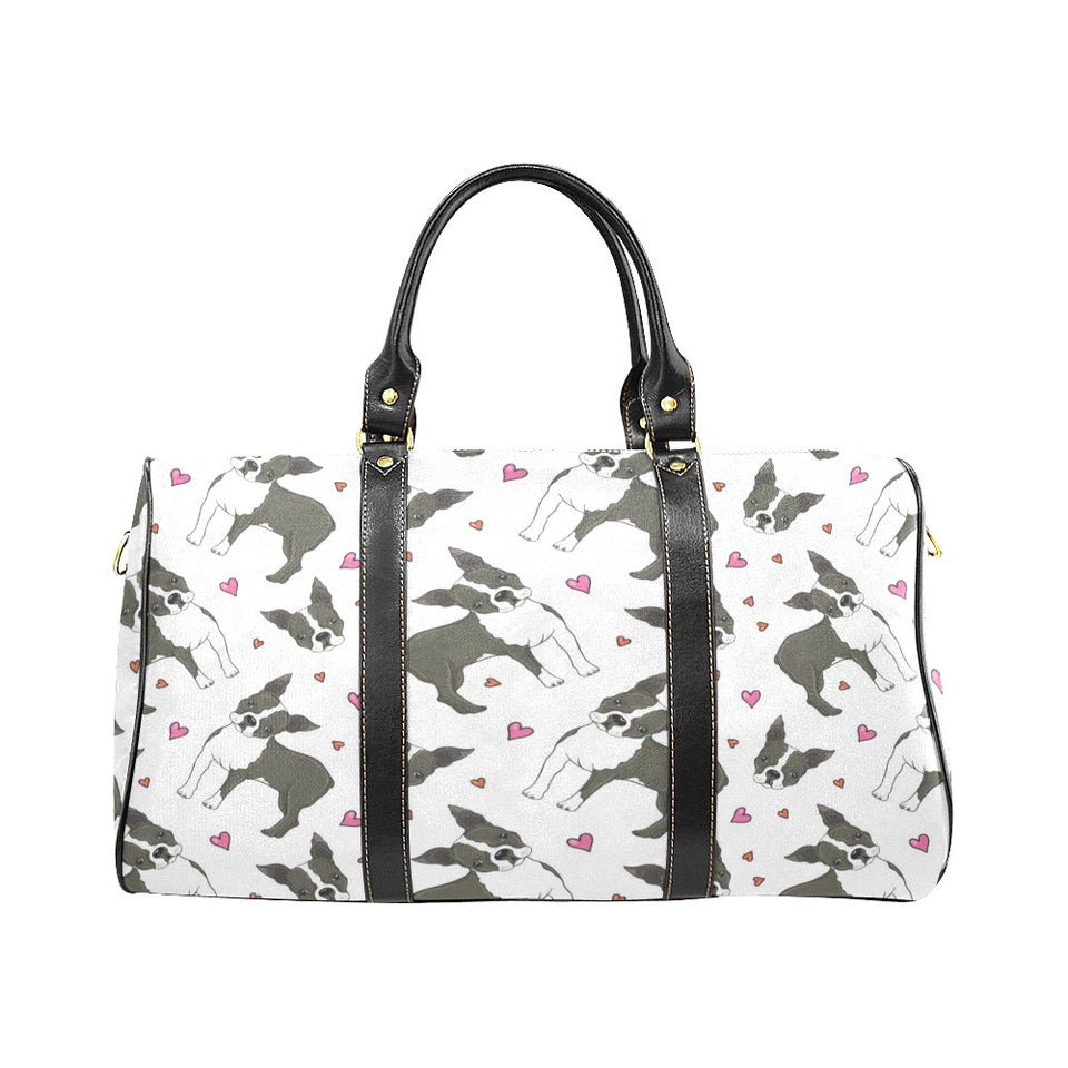 Boston terrier dog hearts vector pattern Travel Bag