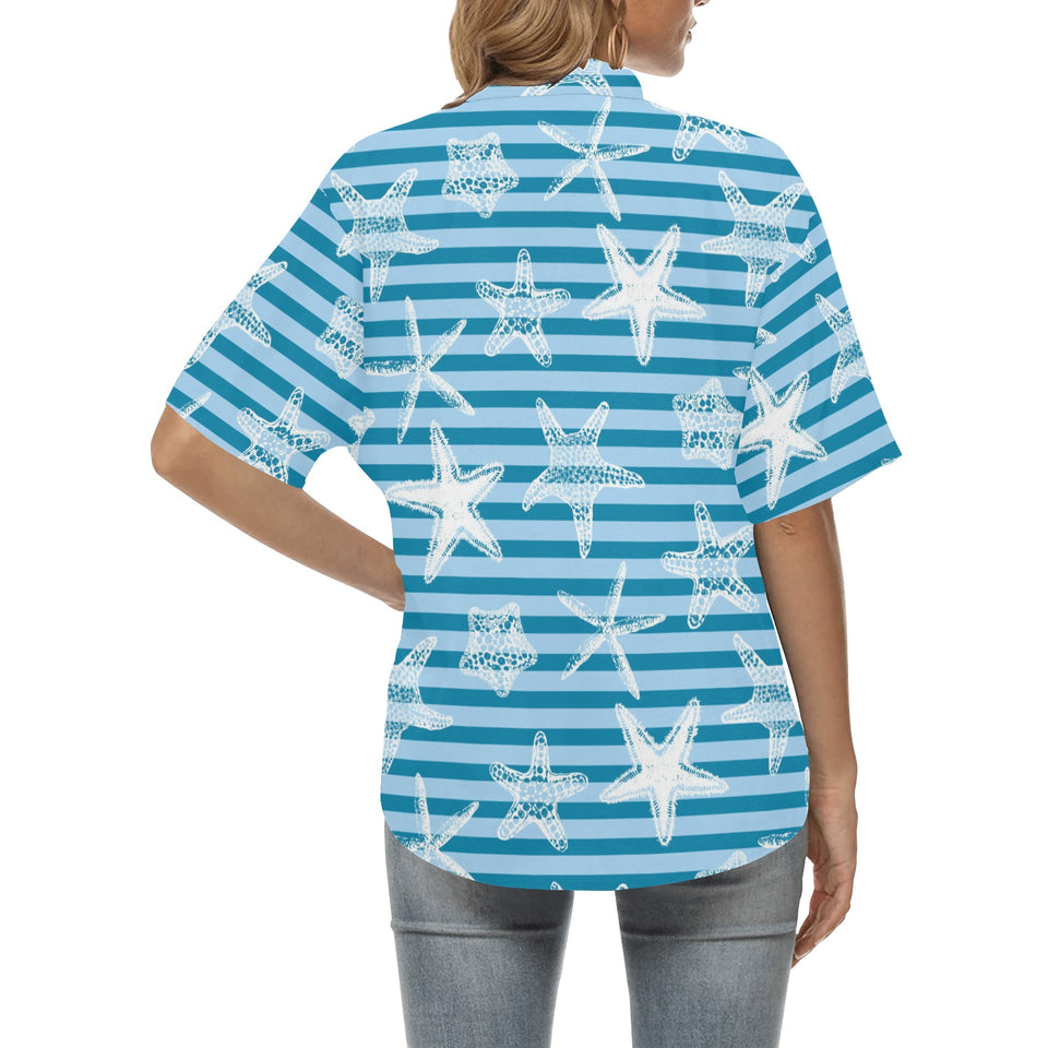 Starfish blue blackground Women's All Over Print Hawaiian Shirt