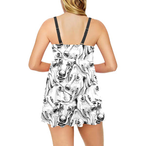 Greyhound Pattern Print Design 01 Chest Sexy Pleated Two Piece Swim Dress