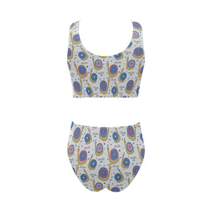 Snail Pattern Print Design 05 Chest Bowknot High Waisted Bikini Swimsuit