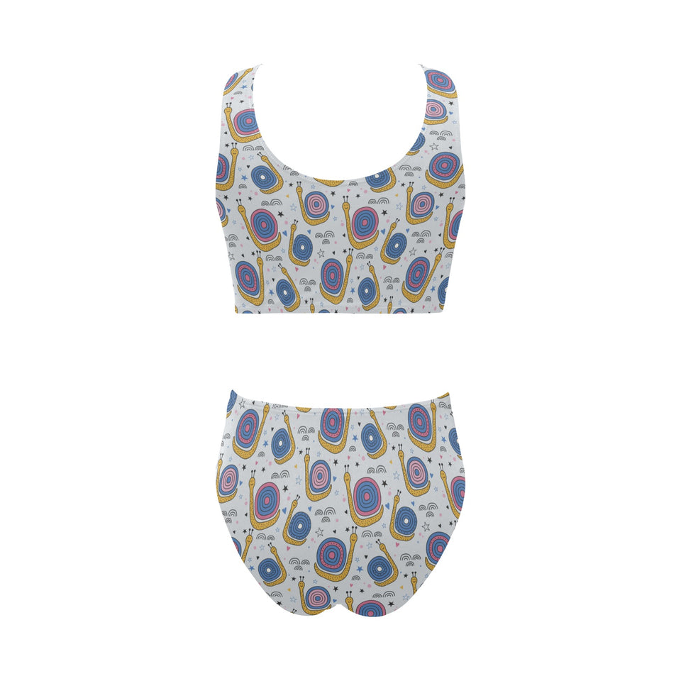 Snail Pattern Print Design 05 Chest Bowknot High Waisted Bikini Swimsuit