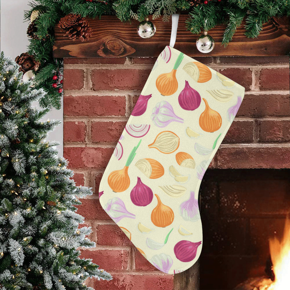 Onion garlic white red pattern Christmas Stocking