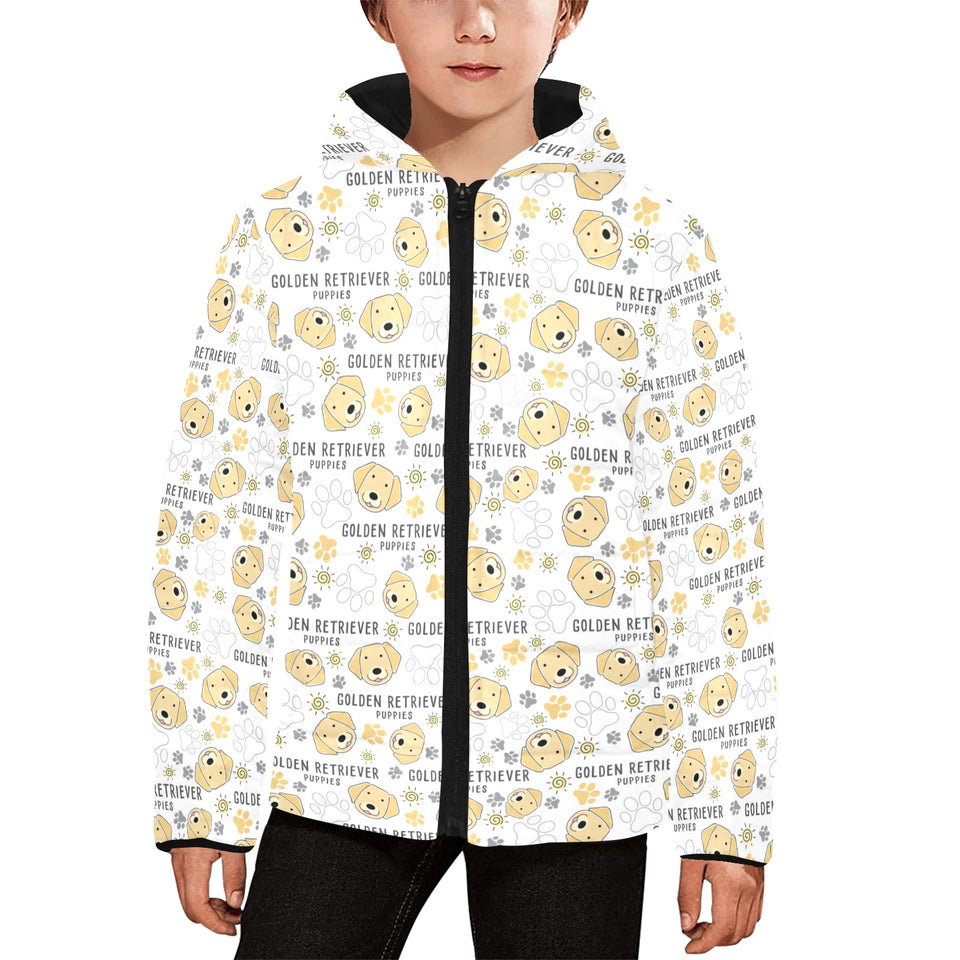Golden Retriever Pattern Print Design 04 Kids' Boys' Girls' Padded Hooded Jacket