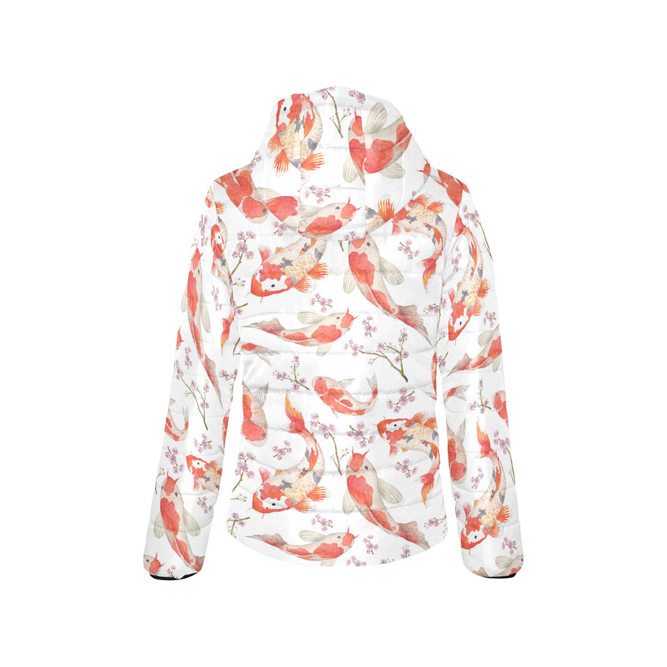 Watercolor Koi Fish Carp Fish pattern Women's Padded Hooded Jacket
