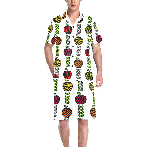 colorful apples leave zebra stripe Men's V-Neck Short Pajama Set