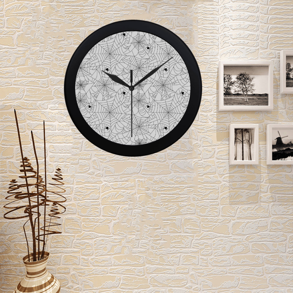 Spider web cobweb pattern white background Elegant Black Wall Clock