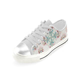 Square floral indian flower pattern Women's Low Top Canvas Shoes White