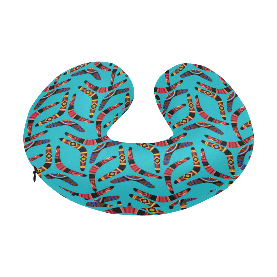 Boomerang Australian aboriginal ornament blue back U-Shaped Travel Neck Pillow