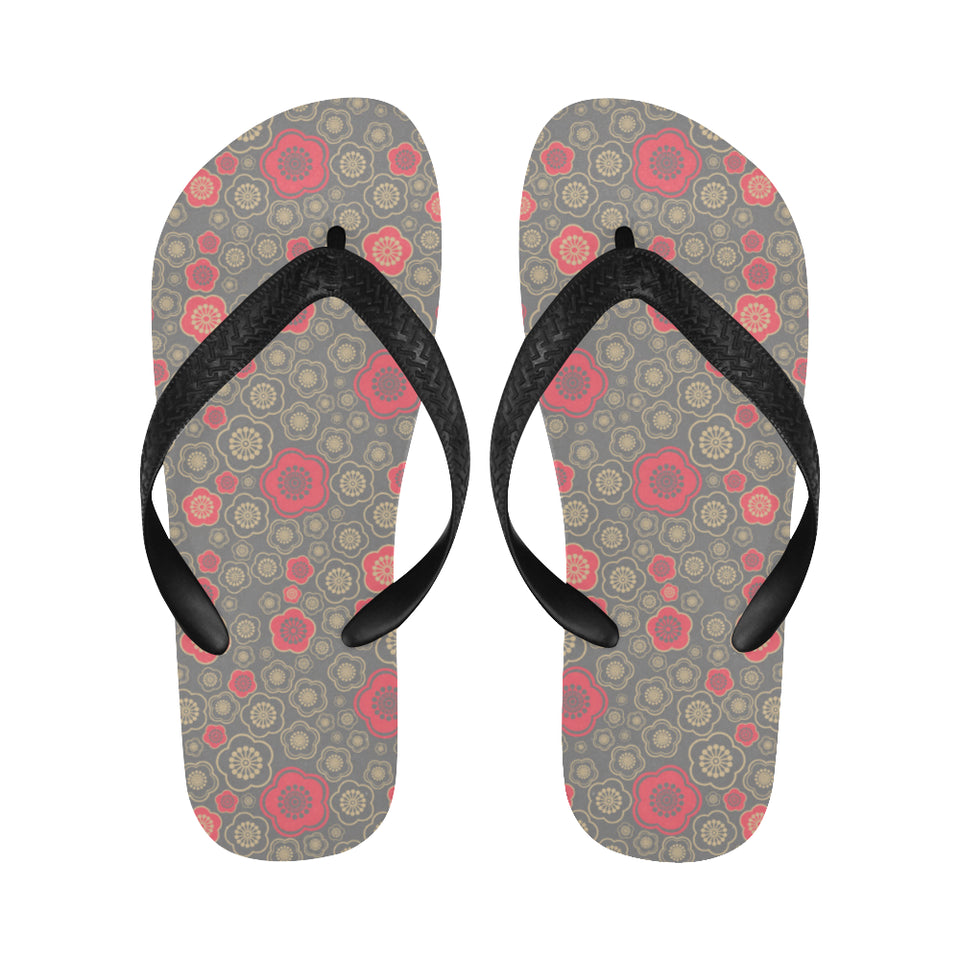 Red gold Sakura cherry blossom gray background Unisex Flip Flops