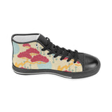 Red Bonsai gray sun japanese pattern Men's High Top Canvas Shoes Black