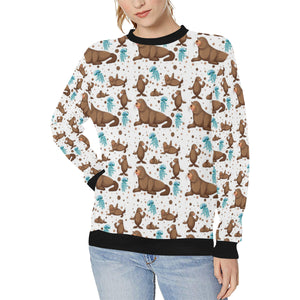 sea lion Seals jellyfish pattern Women's Crew Neck Sweatshirt