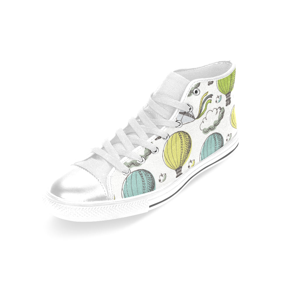Hot Air Balloon Bird Cloud Pattern Women's High Top Canvas Shoes White