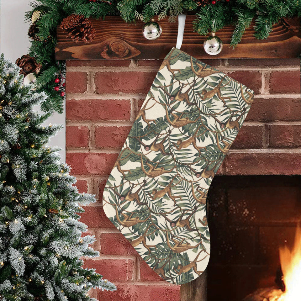 Monkey tropical leaves background Christmas Stocking