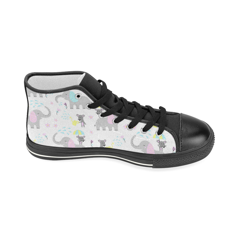 Cute elephant mouse pattern Women's High Top Canvas Shoes Black