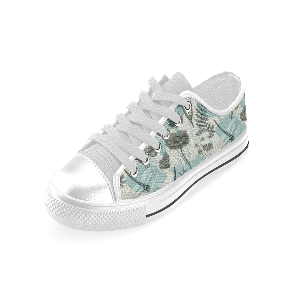 Dragonfly Butterfly Plants insect flower vintage s Men's Low Top Shoes White