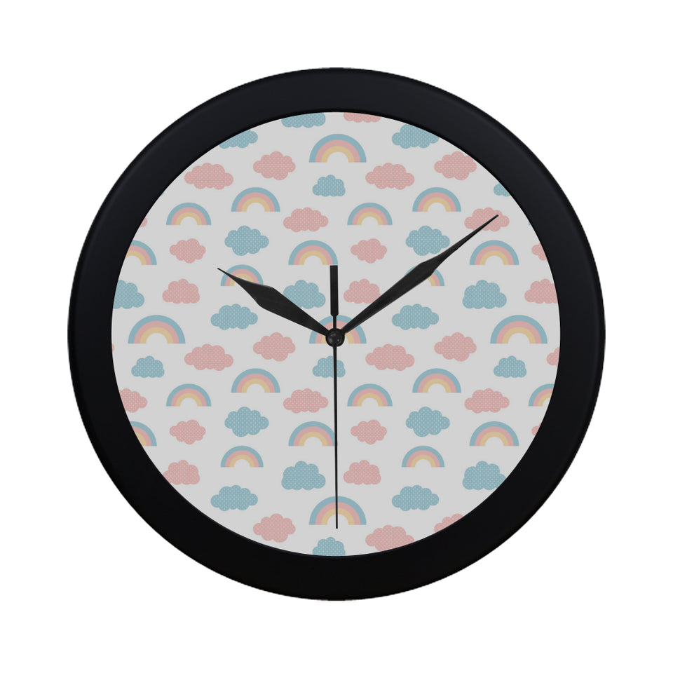 Cute rainbow clound pattern Elegant Black Wall Clock