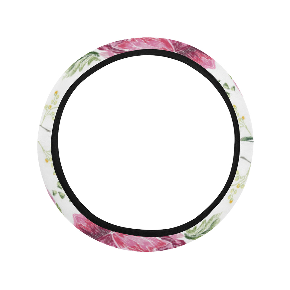 Hand drawn butterfly rose Car Steering Wheel Cover