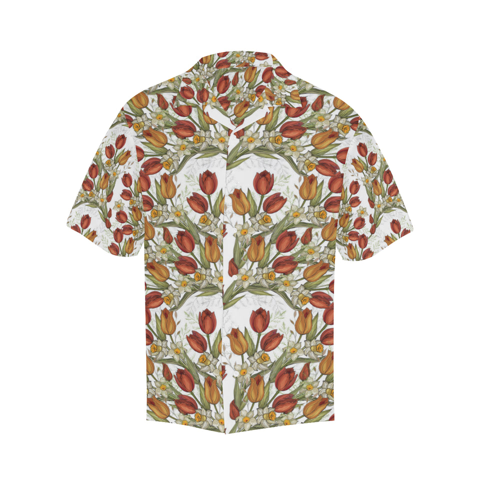 Red tulips and daffodils pattern Men's All Over Print Hawaiian Shirt