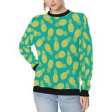 Pineapples pattern green background Women's Crew Neck Sweatshirt