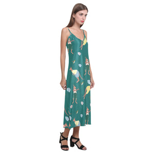 Kangaroo leaves pattern V-Neck Open Fork Long Dress