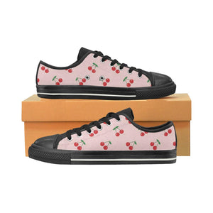 cherry pattern pink background Kids' Boys' Girls' Low Top Canvas Shoes Black