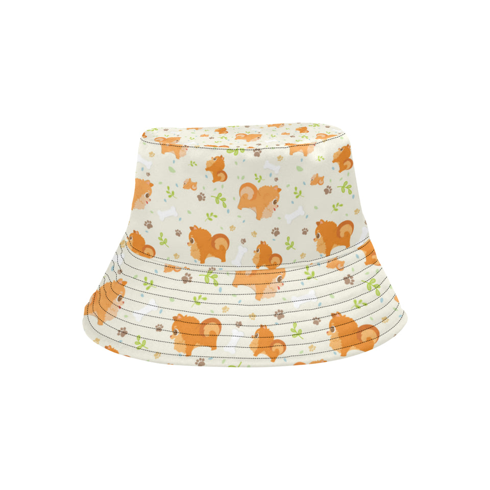Cute brown pomeranian paw leave bone pattern Unisex Bucket Hat