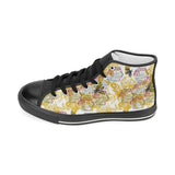 Cool Bee honeycomb leaves pattern Men's High Top Canvas Shoes Black