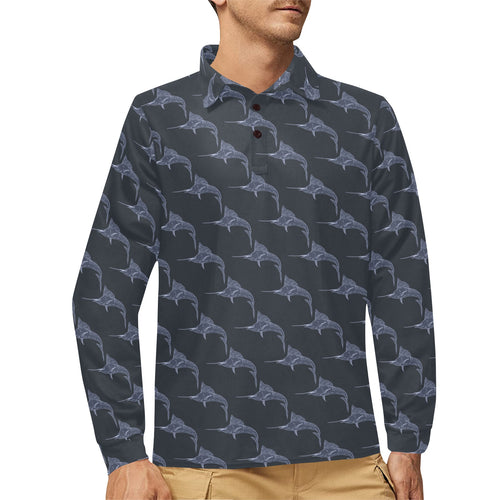 Swordfish Pattern Print Design 03 Men's Long Sleeve Polo Shirt