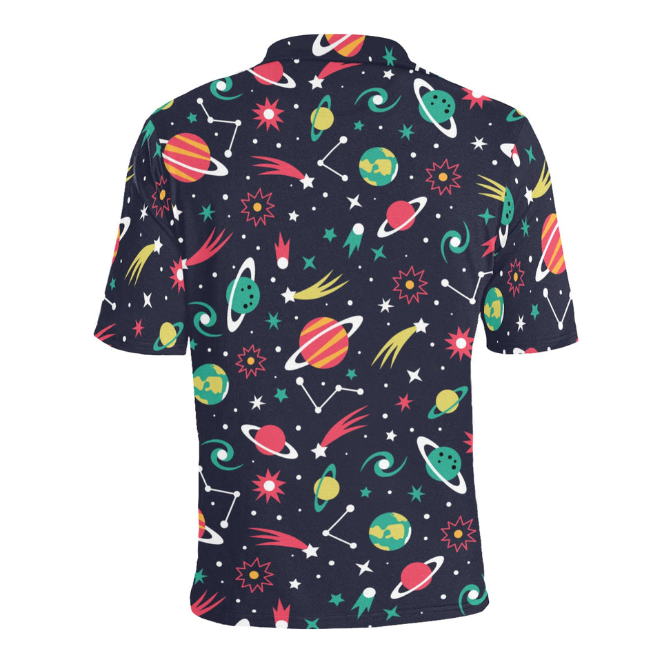 colorful space pattern planet star Men's All Over Print Polo Shirt