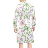 Beautiful pink lotus waterlily leaves pattern Men's Long Sleeve Belted Night Robe