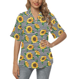 sunflowers ribbon background Women's All Over Print Hawaiian Shirt