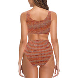 Brick Printed Pattern Print Design 03 Chest Bowknot High Waisted Bikini Swimsuit