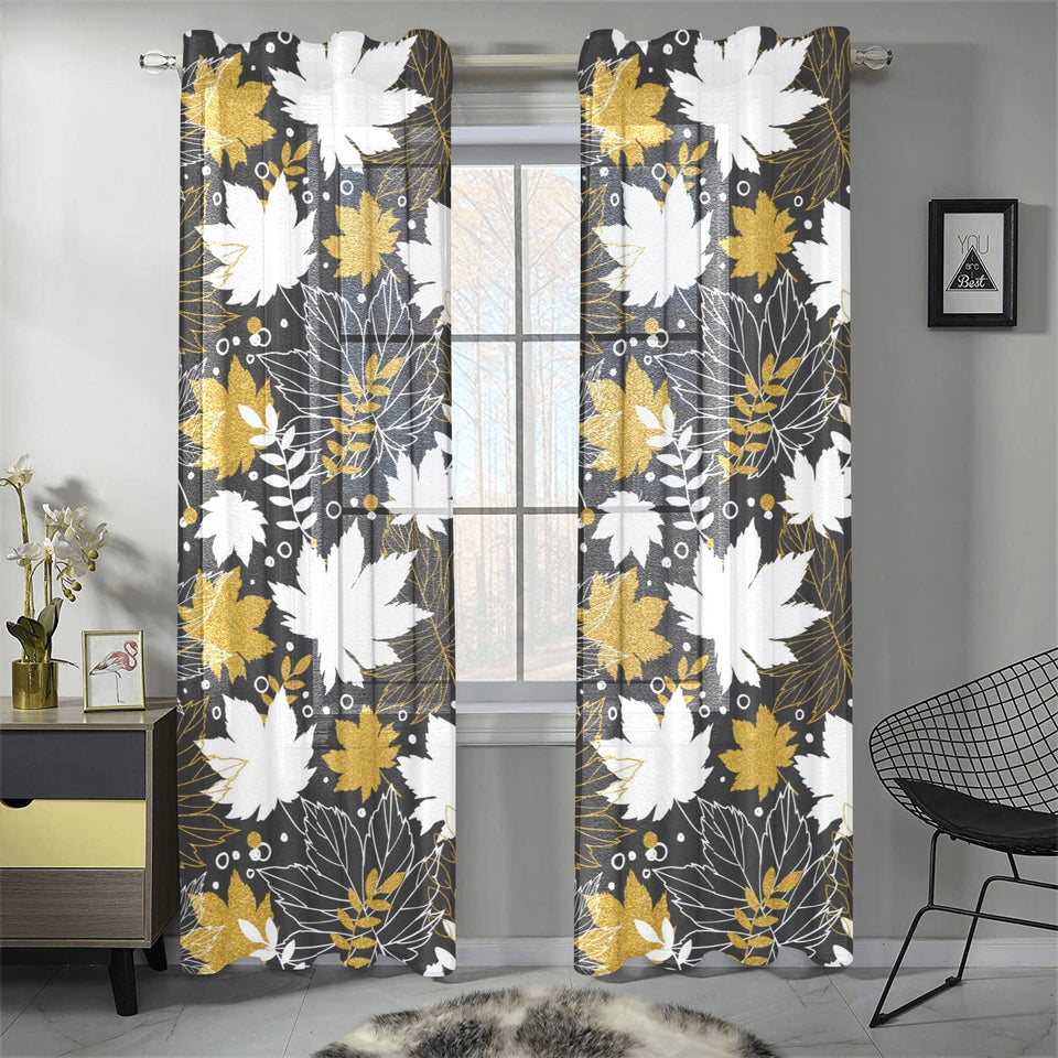 Beautiful gold autumn maple leaf pattern Gauze Curtain