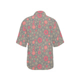 Red gold Sakura cherry blossom gray background Women's All Over Print Hawaiian Shirt