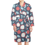 dragon fruits dark blue background Men's Long Sleeve Belted Night Robe
