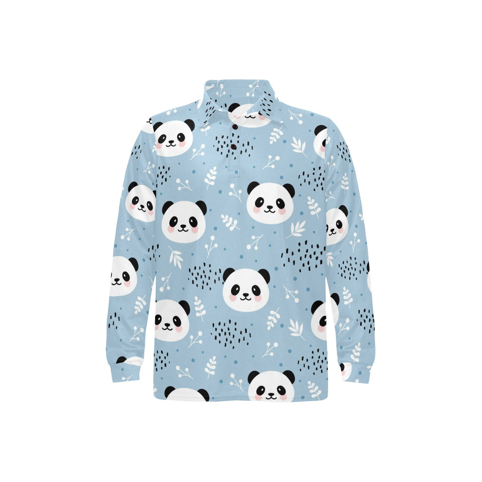 Cute panda pattern Men's Long Sleeve Polo Shirt