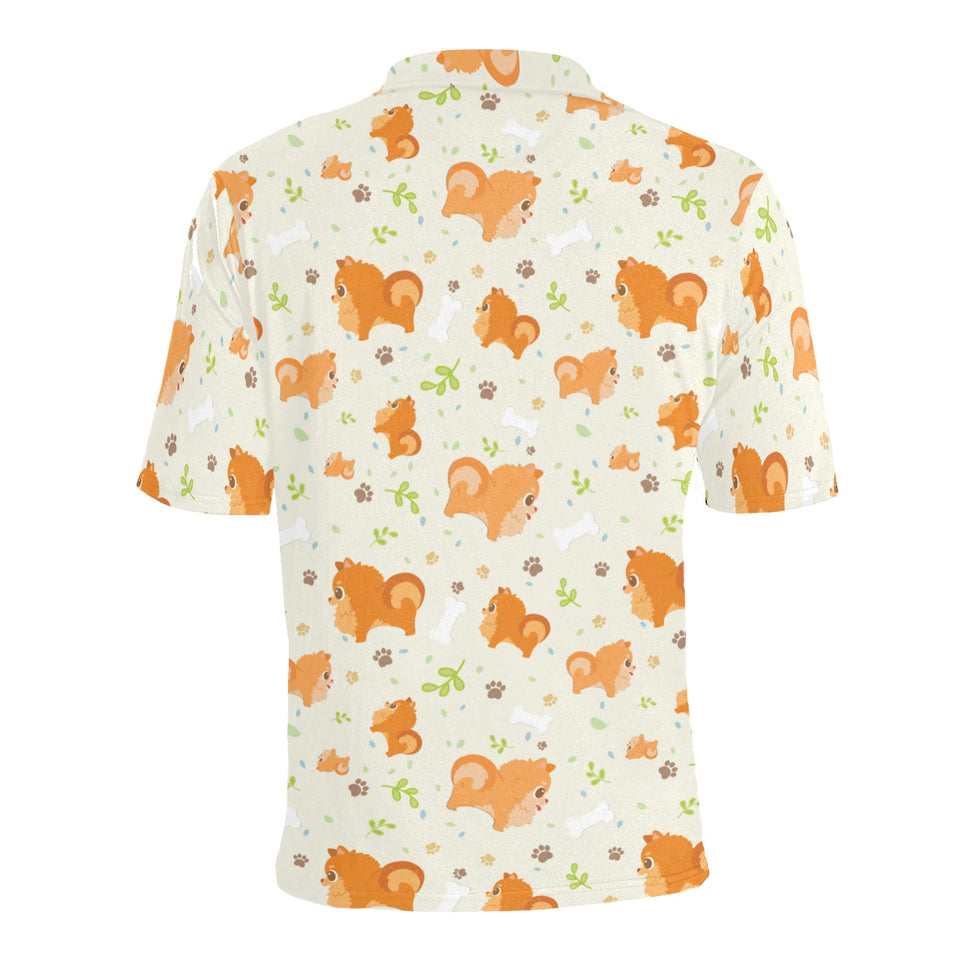 Cute brown pomeranian paw leave bone pattern Men's All Over Print Polo Shirt