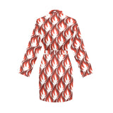 Fire flame symbol design pattern Women's Long Sleeve Belted Night Robe