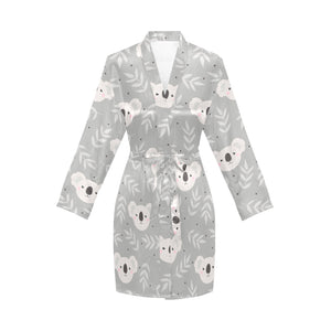 Cute koala leaves pattern Women's Long Sleeve Belted Night Robe