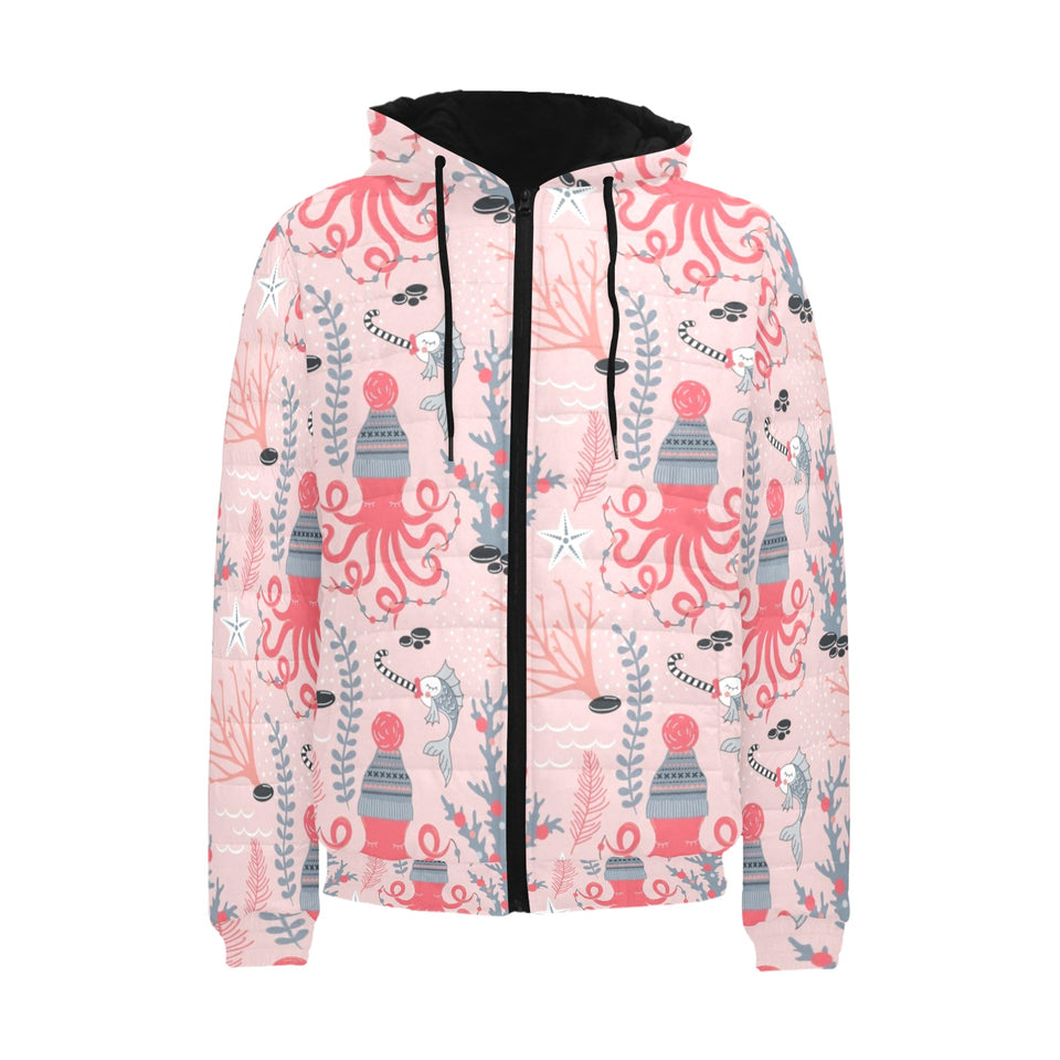 Octopus winter hat garland Fish candy Seaweed Cora Men's Padded Hooded Jacket