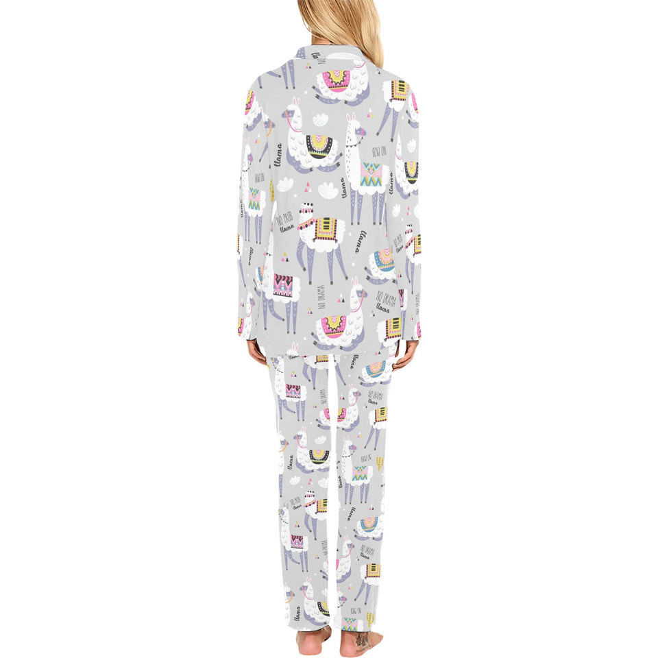 Cute Llama Alpaca pattern Women's Long Pajama Set