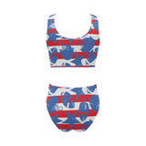 American football ball star stripes pattern Chest Bowknot High Waisted Bikini Swimsuit