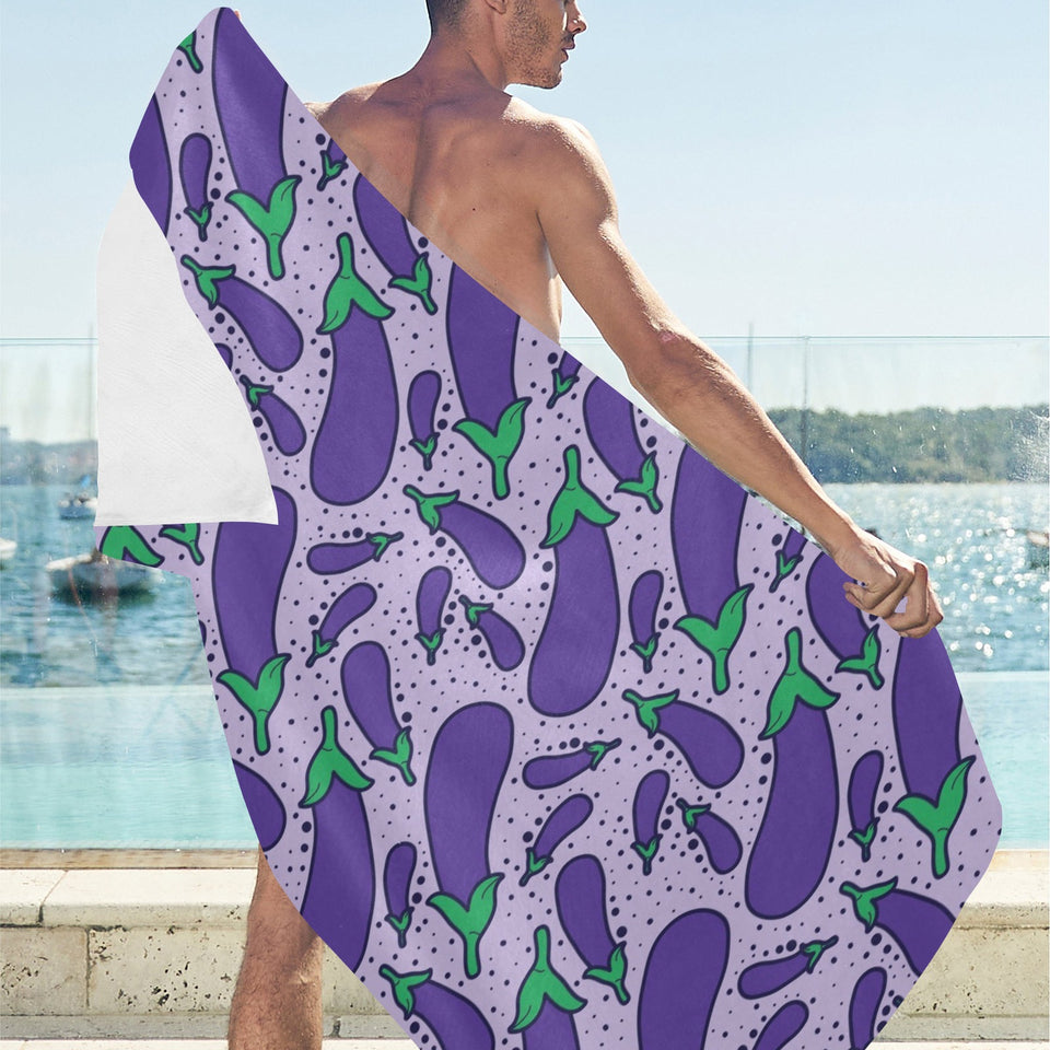 Eggplant Pattern Print Design 03 Beach Towel
