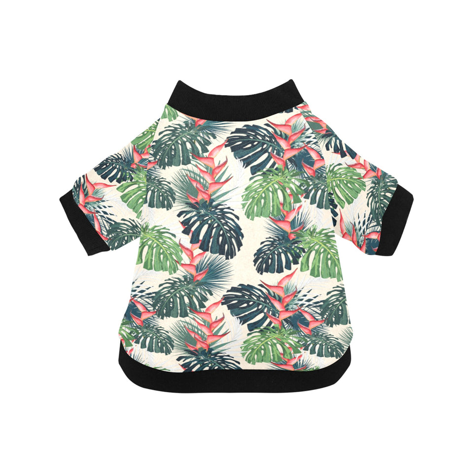 heliconia flowers, palm and monstera leaves All Over Print Pet Dog Round Neck Fuzzy Shirt