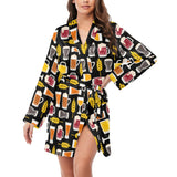 Beer type pattern Women's Long Sleeve Belted Night Robe