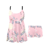 Japanese crane rose pattern Chest Sexy Pleated Two Piece Swim Dress