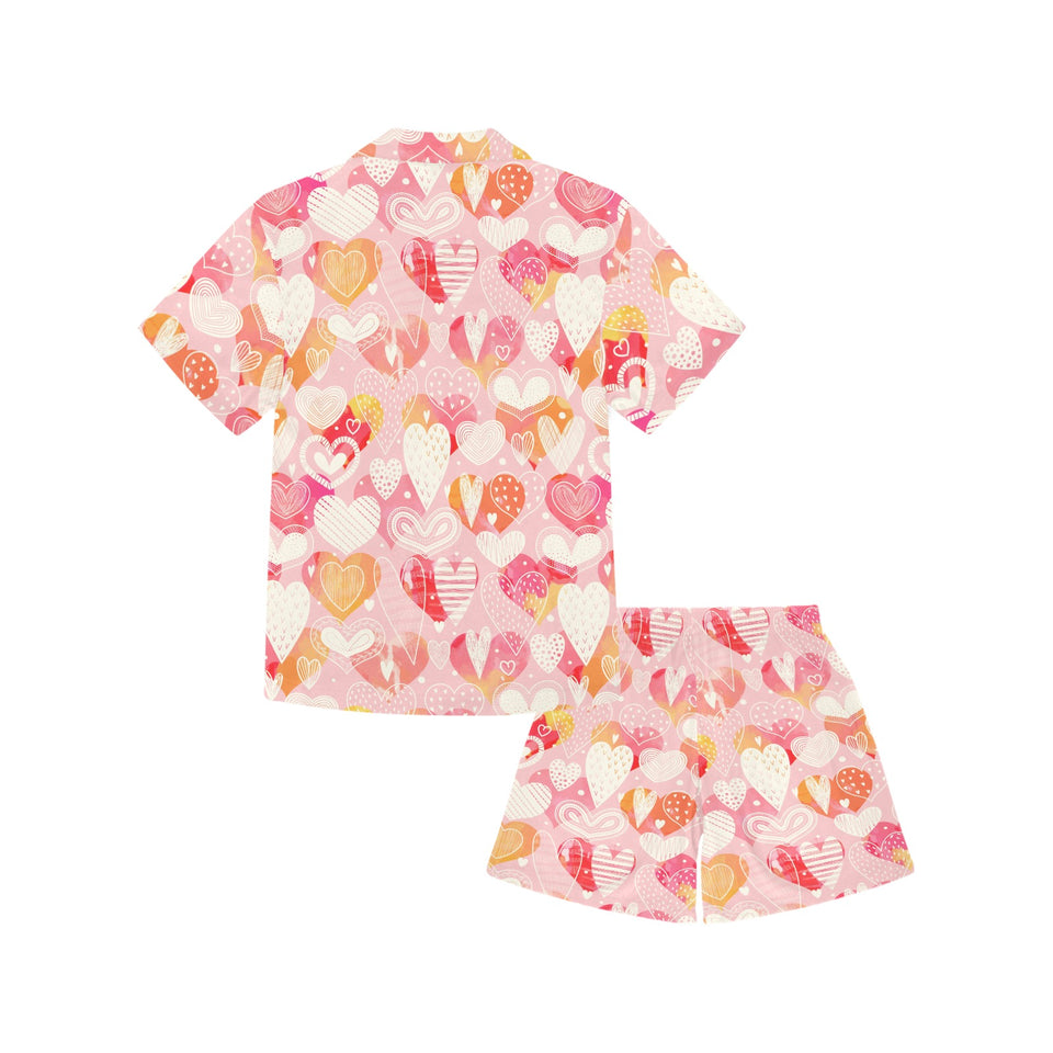 Hand drawn heart design pattern Kids' Boys' Girls' V-Neck Short Pajama Set