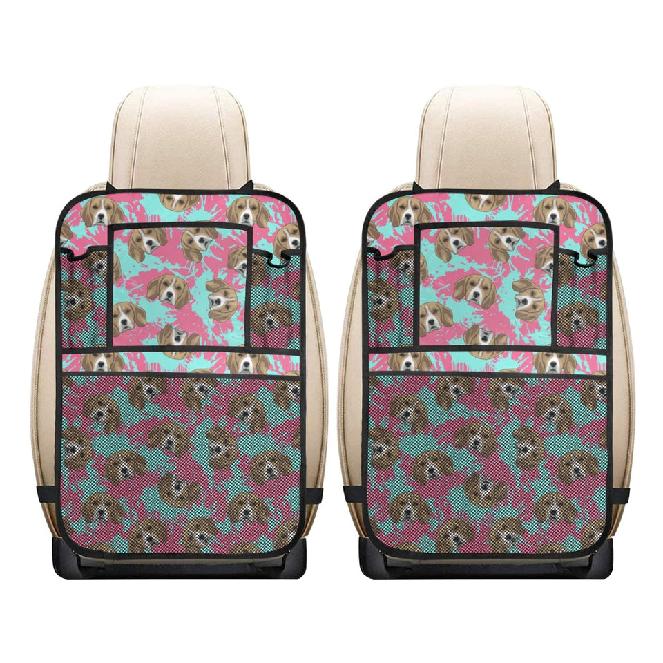 Beagle muzzles turquoise paint splashes pink patte Car Seat Back Organizer