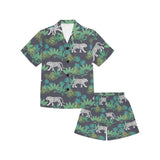 white bengal tigers tropical plant Kids' Boys' Girls' V-Neck Short Pajama Set